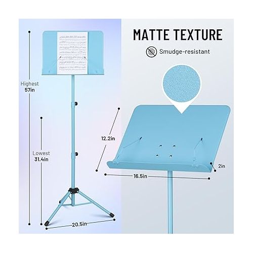  CAHAYA Sheet Music Stand & Tabletop Music Stand Solid Back with Carrying Bag for Books Notes Laptop Tablet Blue CY0194-3