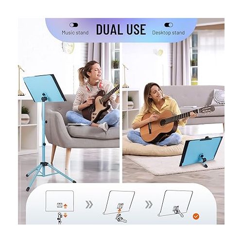  CAHAYA Sheet Music Stand & Tabletop Music Stand Solid Back with Carrying Bag for Books Notes Laptop Tablet Blue CY0194-3