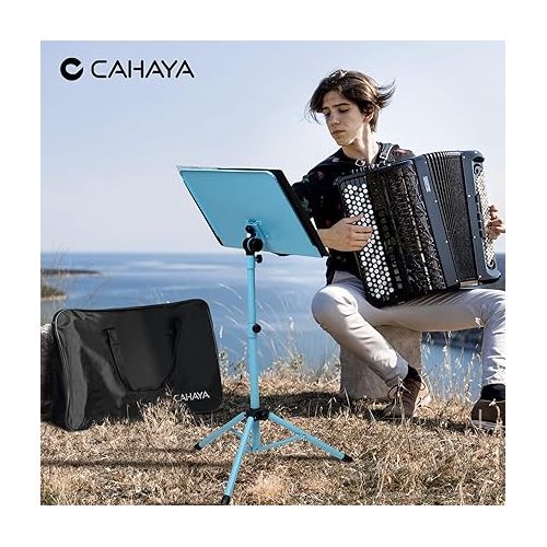  CAHAYA Sheet Music Stand & Tabletop Music Stand Solid Back with Carrying Bag for Books Notes Laptop Tablet Blue CY0194-3