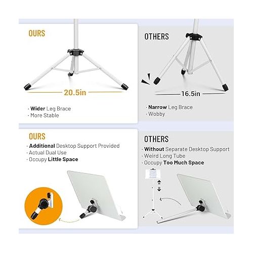  CAHAYA 5 in 1 Heightened Dual-use Sheet Music Stand & Desktop Book Stand Metal Portable Solid Back with Height Adjustable from 31.4-67in Including Carrying Bag, Sheet Music Folder & Clip CY0304-2