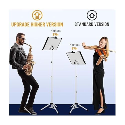  CAHAYA 5 in 1 Heightened Dual-use Sheet Music Stand & Desktop Book Stand Metal Portable Solid Back with Height Adjustable from 31.4-67in Including Carrying Bag, Sheet Music Folder & Clip CY0304-2