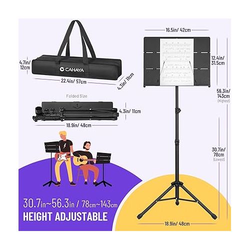  CAHAYA Foldable Sheet Music Stand with Tri-fold Panel Portable Music Stand with Carrying Bag Matte Frosted Metal Material Sturdy Height Adjustable CY0317