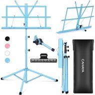 CAHAYA Folding Sheet Music Stand & Desktop Book Stand Lightweight Portable Adjustable with Carrying Bag, Metal Music Stand with Music Sheet Clip Holder Blue CY0204-3