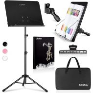 CAHAYA 5 in 1 Dual-use Sheet Music Stand & Desktop Book Stand Metal Portable Solid Back Height Adjustable from 31.4-57in with Book Stand Support, Carrying Bag, Sheet Music Folder and Clip