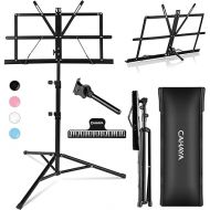 CAHAYA 2 in 1 Dual Use Extra Stable Reinforced Folding Sheet Music Stand & Desktop Book Stand Lightweight Portable Adjustable with Carrying Bag, Metal Music Stand with Music Sheet Clip Holder CY0204
