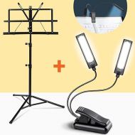 CAHAYA Dual Use Reinforced Folding Sheet Music Stand & Music Stand Light Clip on LED Battery Powered