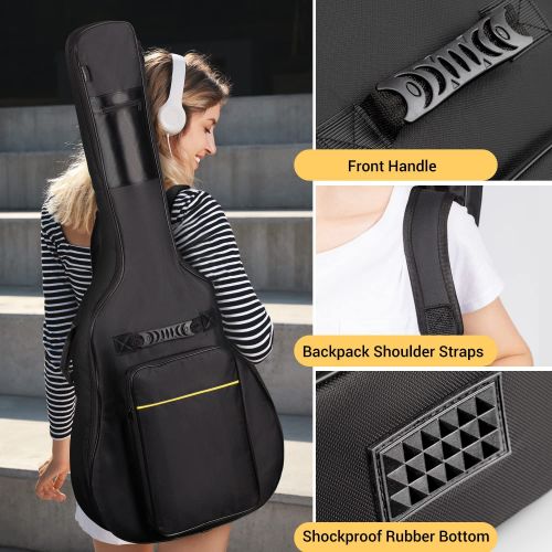  [아마존베스트]CAHAYA 41 Inch Acoustic Guitar Bag 0.35 Inch Thick Padding Waterproof Dual Adjustable Shoulder Strap Guitar Case Gig Bag with Back Hanger Loop, Black
