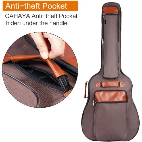  [아마존베스트]CAHAYA Guitar Bag 40 41 42 Inches 6 Pockets Guitar Case Waterproof Oxford Cloth 0.5 Inch Extra Thick Sponge Overly Padded for Acoustic Classical Guitar with Anti-theft Pocket