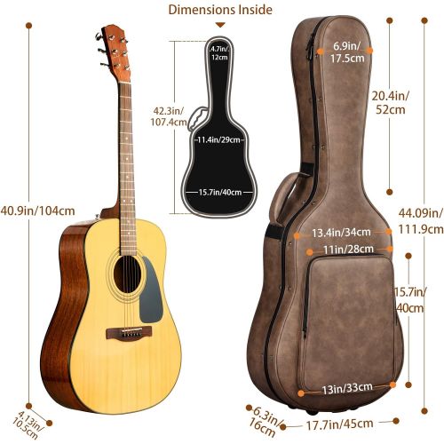  [아마존베스트]CAHAYA Acoustic Guitar Case Waterproof Hardshell 0.8in Thick Padding Waterproof PU Design Easy Cleaning with 3 Pockets and Storage Box Inside Guitar Hard Case for 40 41 inch Acoust