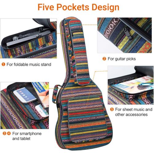  [아마존베스트]CAHAYA Acoustic Guitar Bag with Neck Cradle Bohemian Vintage Guitar Case 0.65in Thick Sponge Padded Guitar Case for 40 41 42 Inch Acoustic Classical Guitars