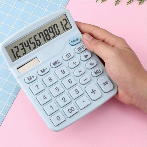  CAIHELONG Desktop Calculator Large Display，Solar Basic Calculator with 12 Digits, Simple Cute Calculator (Blue)