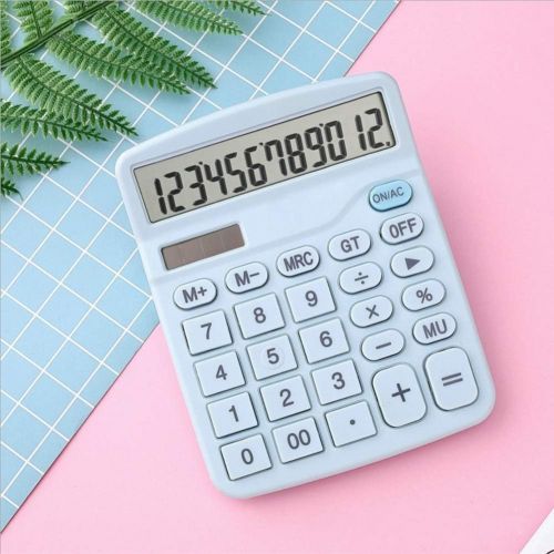  CAIHELONG Desktop Calculator Large Display，Solar Basic Calculator with 12 Digits, Simple Cute Calculator (Blue)