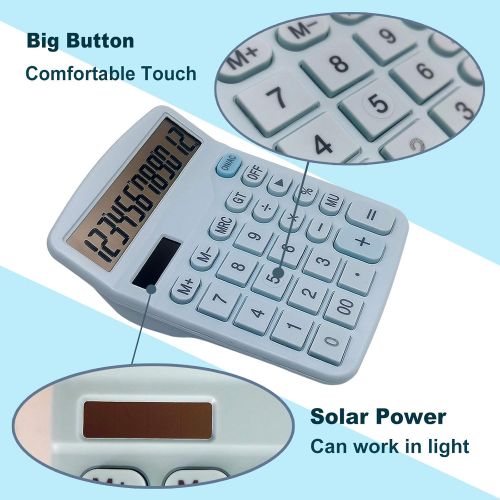  CAIHELONG Desktop Calculator Large Display，Solar Basic Calculator with 12 Digits, Simple Cute Calculator (Blue)