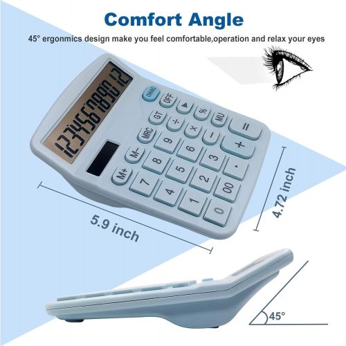  CAIHELONG Desktop Calculator Large Display，Solar Basic Calculator with 12 Digits, Simple Cute Calculator (Blue)