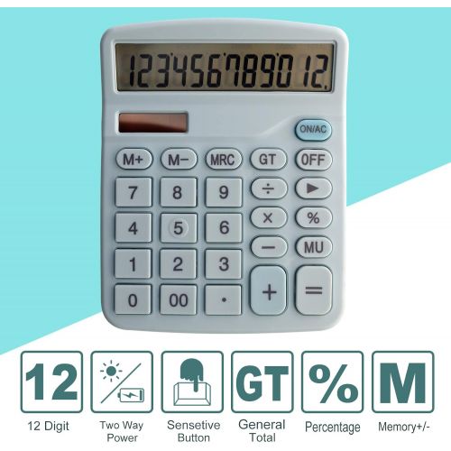  CAIHELONG Desktop Calculator Large Display，Solar Basic Calculator with 12 Digits, Simple Cute Calculator (Blue)