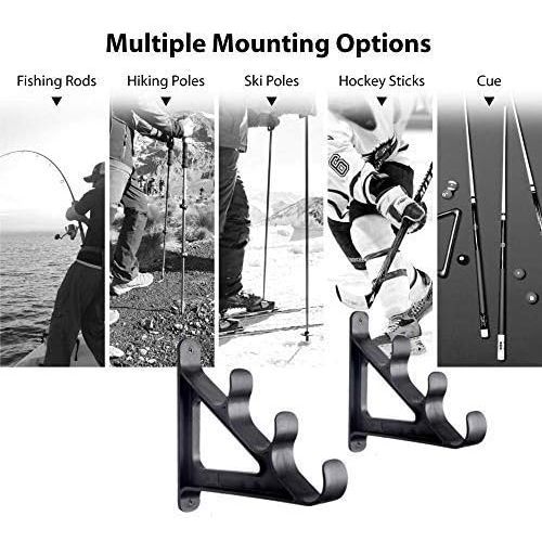  CAIKEI Horizontal Rod Rack for Fishing Rod Wall Rack Storage-Ultra Sturdy Strong Weatherproof Holds 3 Rods- Space Saving for Fishing Rods，Hiking Poles, Ski Poles, Hockey Sticks and Cue