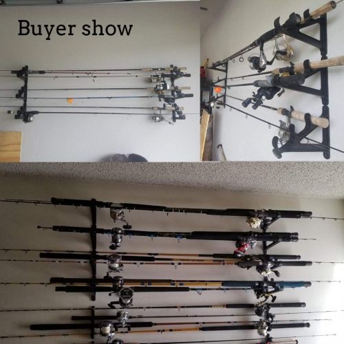  CAIKEI Horizontal Rod Rack for Fishing Rod Wall Rack Storage-Ultra Sturdy Strong Weatherproof Holds 3 Rods- Space Saving for Fishing Rods，Hiking Poles, Ski Poles, Hockey Sticks and Cue