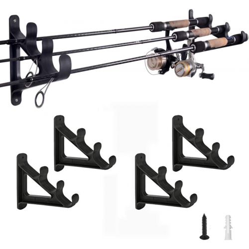  CAIKEI Horizontal Rod Rack for Fishing Rod Wall Rack Storage-Ultra Sturdy Strong Weatherproof Holds 3 Rods- Space Saving for Fishing Rods，Hiking Poles, Ski Poles, Hockey Sticks and Cue