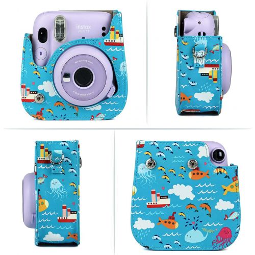  CAIUL Compatible Mini 11 Groovy Camera Case Bag for Fujifilm Instax Mini 11 8 8+ 9 Camera - Blue Ocean