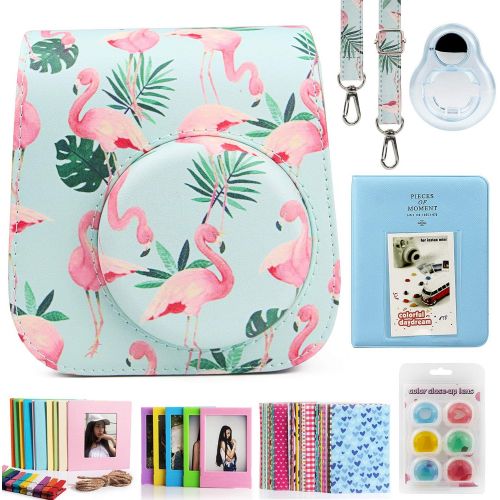  CAIUL Compatible Mini 11 Camera Case Bundle with Album, Filters and Other Accessories for Fujifilm Instax Mini 11 (Banana Leaf Flamingo, 7 Items)