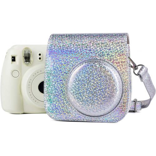  CAIUL Compatible Mini 9 Groovy Camera Case Bag for Fujifilm Instax Mini 8 8+ 9 Camera - Crystal Flash Silver