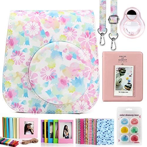  CAIUL Compatible Mini 11 Camera Case Bundle with Album, Filters and Other Accessories for Fujifilm Instax Mini 11 (Ink Flower, 7 Items)