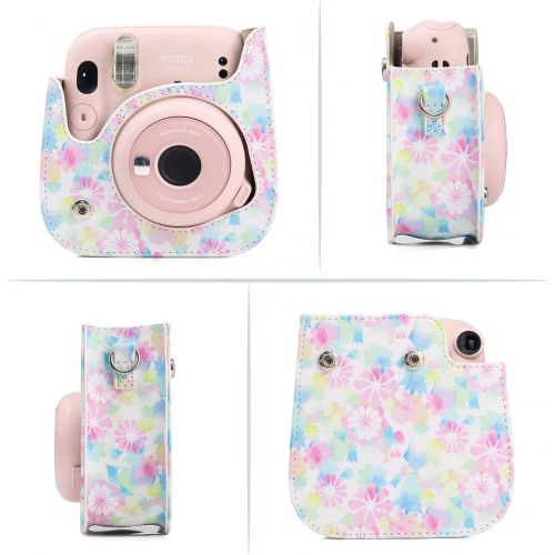  CAIUL Compatible Mini 11 Camera Case Bundle with Album, Filters and Other Accessories for Fujifilm Instax Mini 11 (Ink Flower, 7 Items)