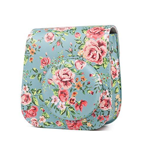  CAIUL Compatible Mini 11 Groovy Camera Case Bag for Fujifilm Instax Mini 11 8 8+ 9 Camera - Blue Rose