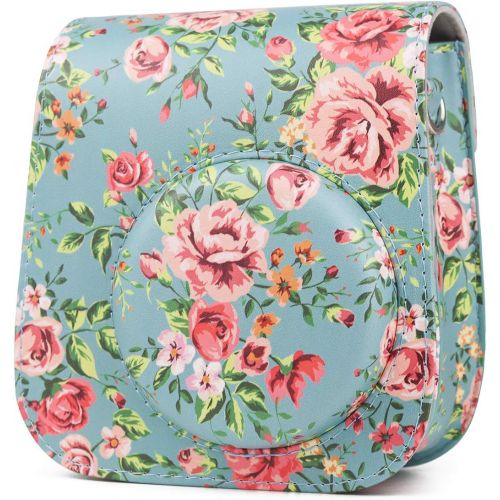  CAIUL Compatible Mini 11 Groovy Camera Case Bag for Fujifilm Instax Mini 11 8 8+ 9 Camera - Blue Rose