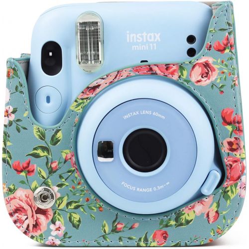  CAIUL Compatible Mini 11 Groovy Camera Case Bag for Fujifilm Instax Mini 11 8 8+ 9 Camera - Blue Rose