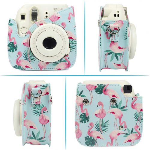  CAIUL Compatible Mini 9 Groovy Camera Case Bag for Fujifilm Instax Mini 8 8+ 9 Camera - Leaf Flamingo