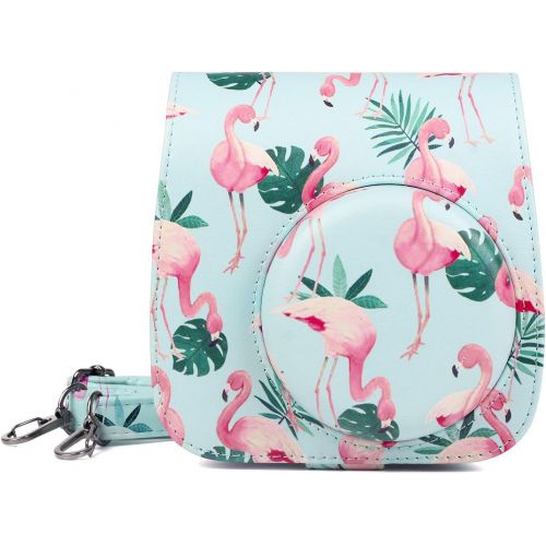  CAIUL Compatible Mini 9 Groovy Camera Case Bag for Fujifilm Instax Mini 8 8+ 9 Camera - Leaf Flamingo