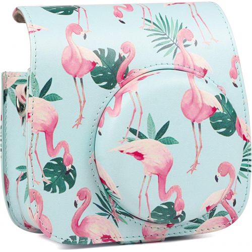  CAIUL Compatible Mini 9 Groovy Camera Case Bag for Fujifilm Instax Mini 8 8+ 9 Camera - Leaf Flamingo