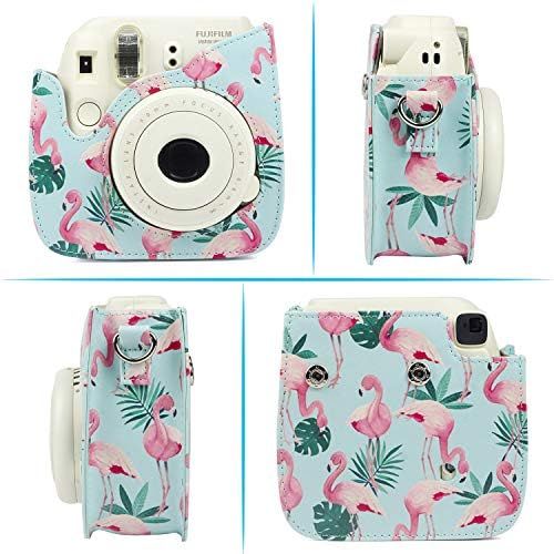  CAIUL Compatible Mini 9 Groovy Camera Case Bag for Fujifilm Instax Mini 8 8+ 9 Camera - Leaf Flamingo