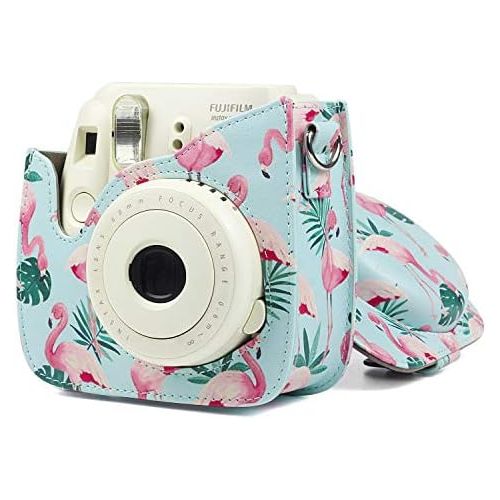  CAIUL Compatible Mini 9 Groovy Camera Case Bag for Fujifilm Instax Mini 8 8+ 9 Camera - Leaf Flamingo