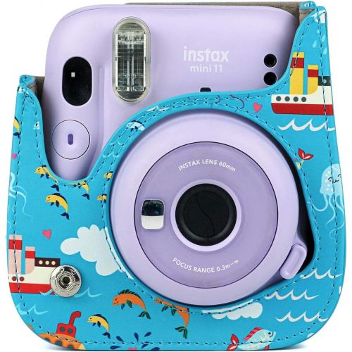  CAIUL Compatible Mini 11 Groovy Camera Case Bag for Fujifilm Instax Mini 11 8 8+ 9 Camera - Blue Ocean