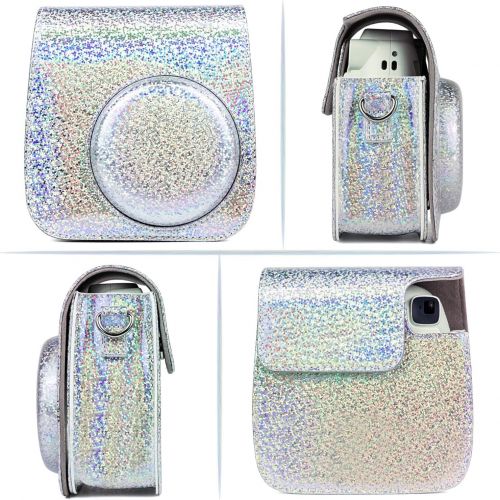  CAIUL Compatible Mini 9 Groovy Camera Case Bag for Fujifilm Instax Mini 8 8+ 9 Camera - Crystal Flash Silver