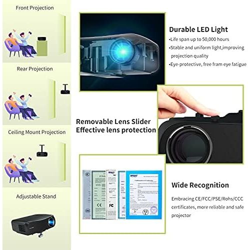  EUG HD 4600 Lumen LCD Video Projector HDMI 1080P Support Max 200 Multimedia Home Theater Projector Built-in Speaker for Gaming Outside Movies LED TV Proyector Compatible with DVD Lapto