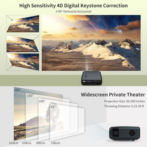  EUG HD 4600 Lumen LCD Video Projector HDMI 1080P Support Max 200 Multimedia Home Theater Projector Built-in Speaker for Gaming Outside Movies LED TV Proyector Compatible with DVD Lapto