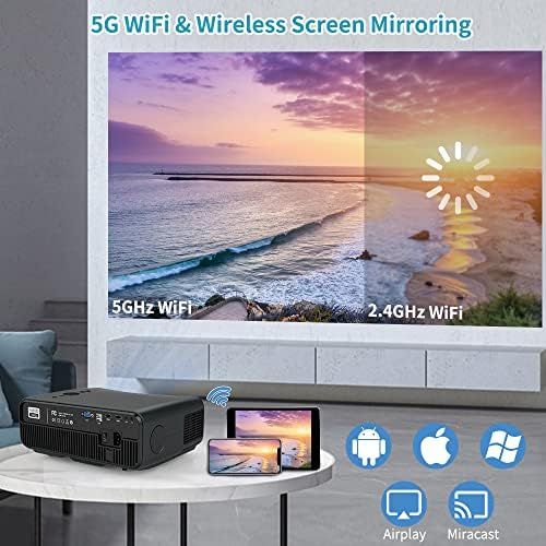  WIKISH Projector Native 1080p,5G WiFi Bluetooth Projector 5500 Lumen 200” Display for Outdoor Movie DVD Player 4K TV Laptop PS4,HDMI USB Projector Support Wireless Airplay Zoom 4D Keyston