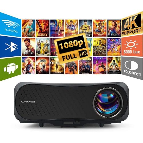  WIKISH Projector Native 1080p,5G WiFi Bluetooth Projector 5500 Lumen 200” Display for Outdoor Movie DVD Player 4K TV Laptop PS4,HDMI USB Projector Support Wireless Airplay Zoom 4D Keyston