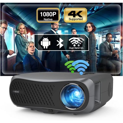  CWEUG 1080P Native Wireless Projector with Bluetooth 5500lumen Support 4K Home/Office Video Projectors Android OS Dual HDMI USB VGA Bult-in Speaker