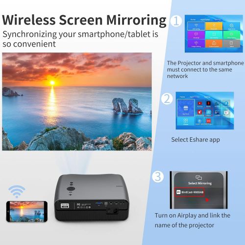  CWEUG 1080P Native Wireless Projector with Bluetooth 5500lumen Support 4K Home/Office Video Projectors Android OS Dual HDMI USB VGA Bult-in Speaker