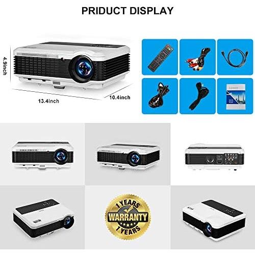  EUG HD Wireless Smart LCD LED Projector with Bluetooth 4600 Lumen, 1080P Supported Android 6.0 OS HDMI USB for Smartphone DVD Roku TV Stick Kodi YouTube Laptop PC Wii Xbox Playstat