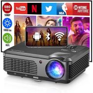WIKISH HD Video Projector Bluetooth WIFI Projector for Home Cinema Backyard Movie Game, 200 Inch Smart LED Projector with Speaker Zoom for iPhone Laptop DVD Player, HDMI VGA AV Cable Incl