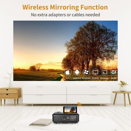  WIKISH HD Video Projector Bluetooth WIFI Projector for Home Cinema Backyard Movie Game, 200 Inch Smart LED Projector with Speaker Zoom for iPhone Laptop DVD Player, HDMI VGA AV Cable Incl