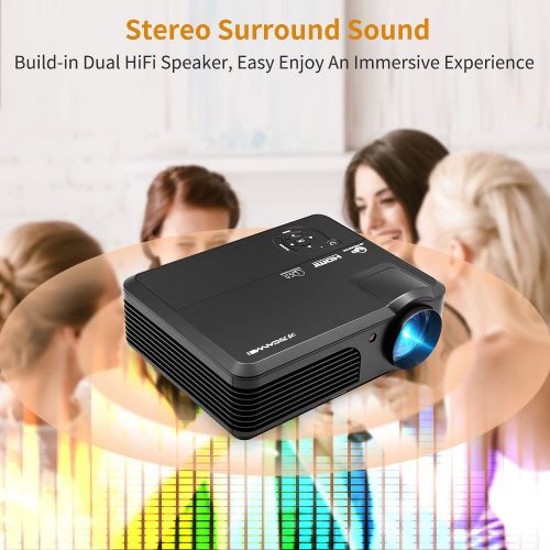  WIKISH HD Video Projector Bluetooth WIFI Projector for Home Cinema Backyard Movie Game, 200 Inch Smart LED Projector with Speaker Zoom for iPhone Laptop DVD Player, HDMI VGA AV Cable Incl