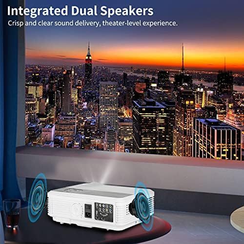  CAIWEI Full HD Projector, 5500 Lumen LED 1080P Projector for Family Outdoor Movie Wall Video, Digital Gaming Cinema Projector Smartphone Android PC Compatible, Electronic 25% Zoom, 200 Sc