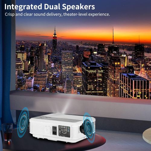  CAIWEI Full HD Projector, 5500 Lumen LED 1080P Projector for Family Outdoor Movie Wall Video, Digital Gaming Cinema Projector Smartphone Android PC Compatible, Electronic 25% Zoom, 200 Sc