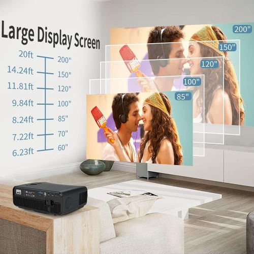  CAIWEI Native 1080P 5G WiFi Bluetooth Projector, 8000LM with 200 Display Outdoor Movie Projector, Smart Android Home Theater Projector Support 4K Video & Wireless Mirroring for HDMI//USB/